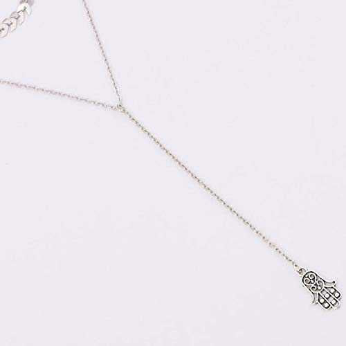 Women's three layered Boho Fishbone Choker Palm Pendant Necklace