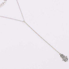 Women's three layered Boho Fishbone Choker Palm Pendant Necklace