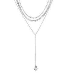 Women's three layered Boho Fishbone Choker Palm Pendant Necklace