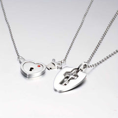 Women's Silver Plated Pair Of Lock And Key Pendant Necklaces