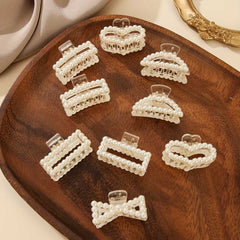 Set of 9 elegant faux pearl hair claws with non slip grip, Stylish Hair Accessory for Women