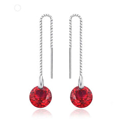 Women's Silver Plated Ruby Threader Drop Earrings