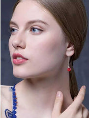 Women's Silver Plated Ruby Threader Drop Earrings