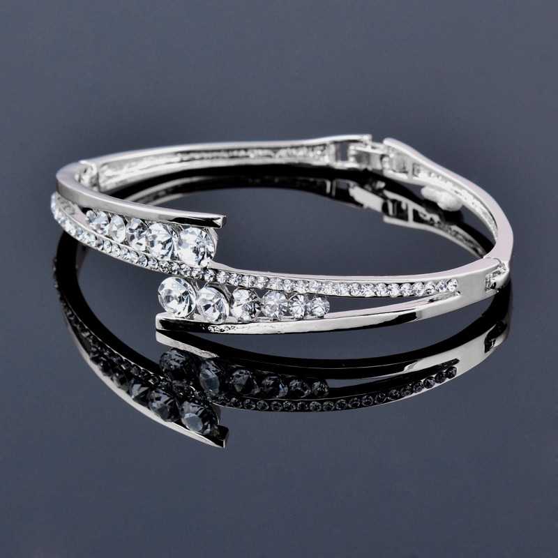 Women's Cubic Zirconia Bangle Bracelet With Fold Over Clasp
