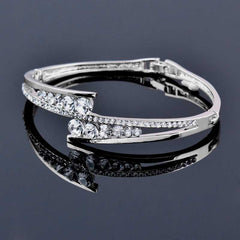 Women's Cubic Zirconia Bangle Bracelet With Fold Over Clasp