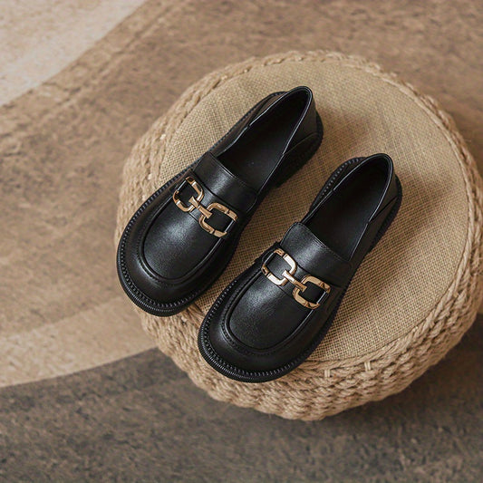 Metallic Decor Chunky Heel Loafers Slip On Shoes