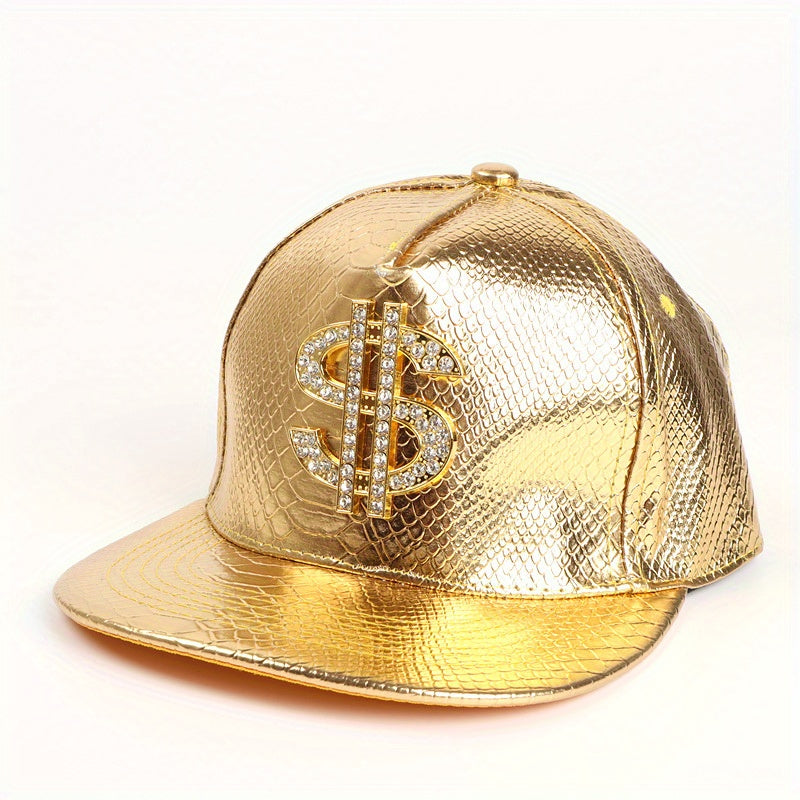 Leather Hip Hop Flat Brim Hat Dollar Point Drill Crocodile Print Baseball Cap