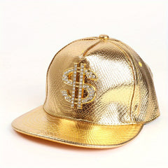 Leather Hip Hop Flat Brim Hat Dollar Point Drill Crocodile Print Baseball Cap