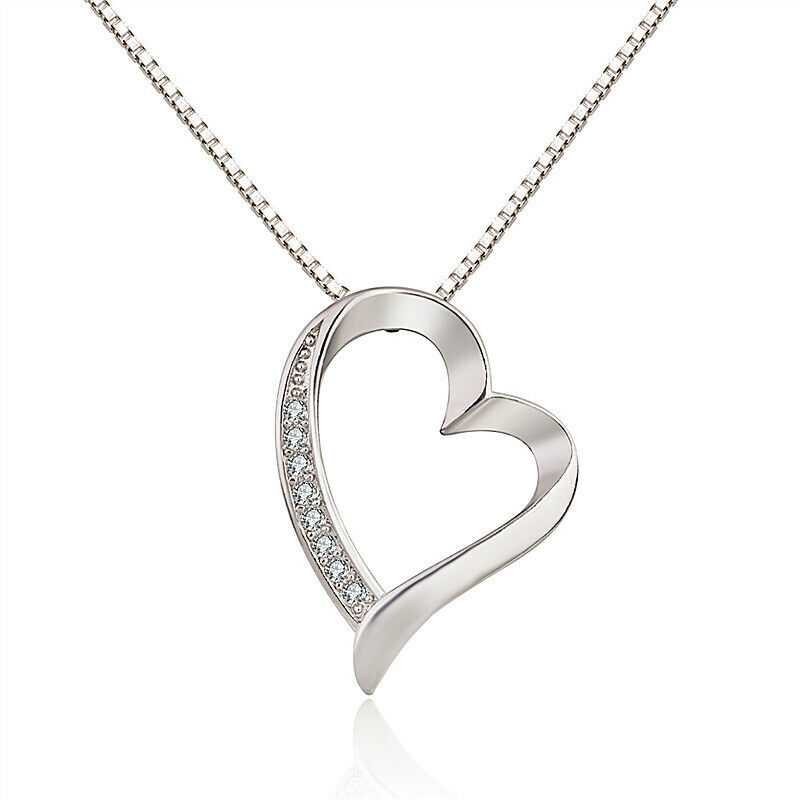 Women's Zirconia Heart Shaped Silver Plated Pendant Necklace