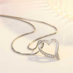 Women's Zirconia Heart Shaped Silver Plated Pendant Necklace