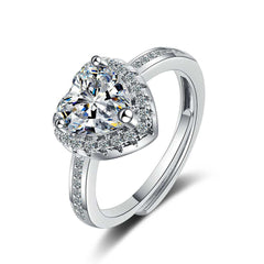 Women's Adjustable  Zirconia Heart Silver Plated Ring
