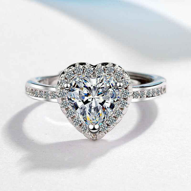 Women's Adjustable  Zirconia Heart Silver Plated Ring
