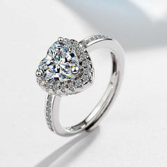 Women's Adjustable  Zirconia Heart Silver Plated Ring