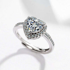Women's Adjustable  Zirconia Heart Silver Plated Ring