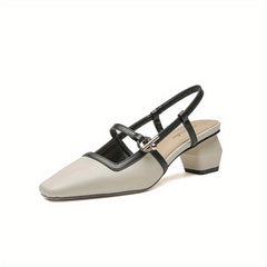 Metal Decor Chunky Heels Square Toe Slip On Pumps