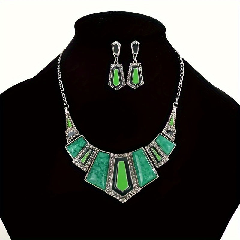 Colorful Geometric Resin Dangle Earrings & Pendant Necklace Boho Gift