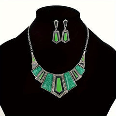 Colorful Geometric Resin Dangle Earrings & Pendant Necklace Boho Gift
