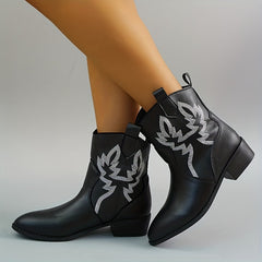 Women's Embroidered Chunky Heeled Ankle Boots