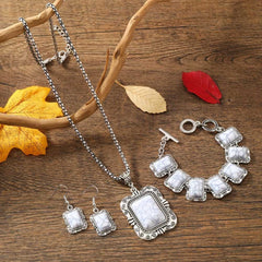 Dainty Boho Chic Silver Plated Gemstone Jewelry Set  For Women and Girls