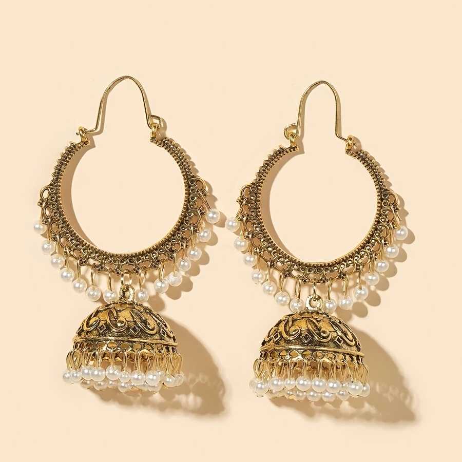 Women's Gold Plated Faux Pearl Tassel Drop Dangle Earring