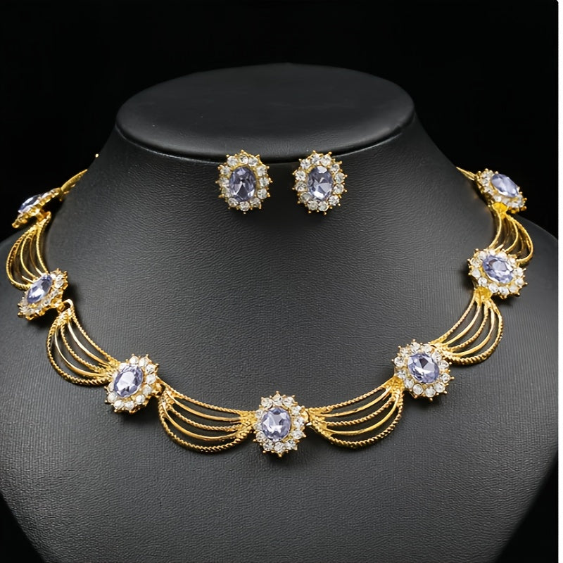 Elegant Gold Plated Crystal Jewelry Set For Weddings and Parties