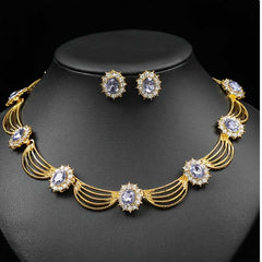 Elegant Gold Plated Crystal Jewelry Set For Weddings and Parties