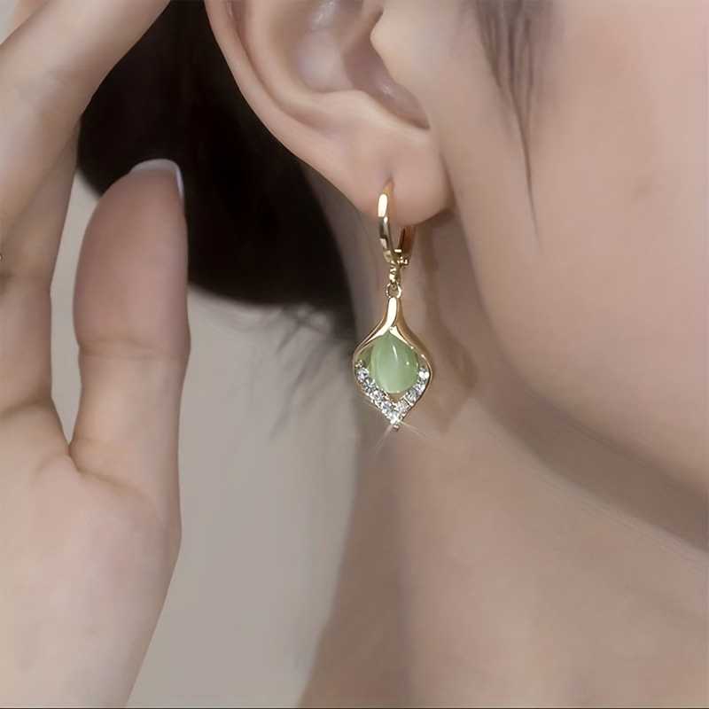Women's Gold Plated Tulip Petal Opal Zircon Drop Earring