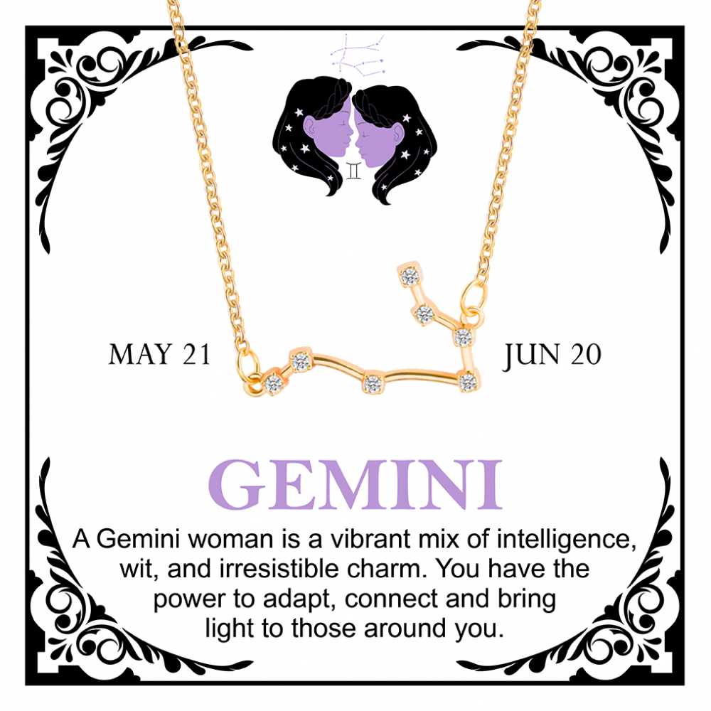 Women's Gold Plated Cubic Zirconia Zodiac Pendant Necklace With Message Card