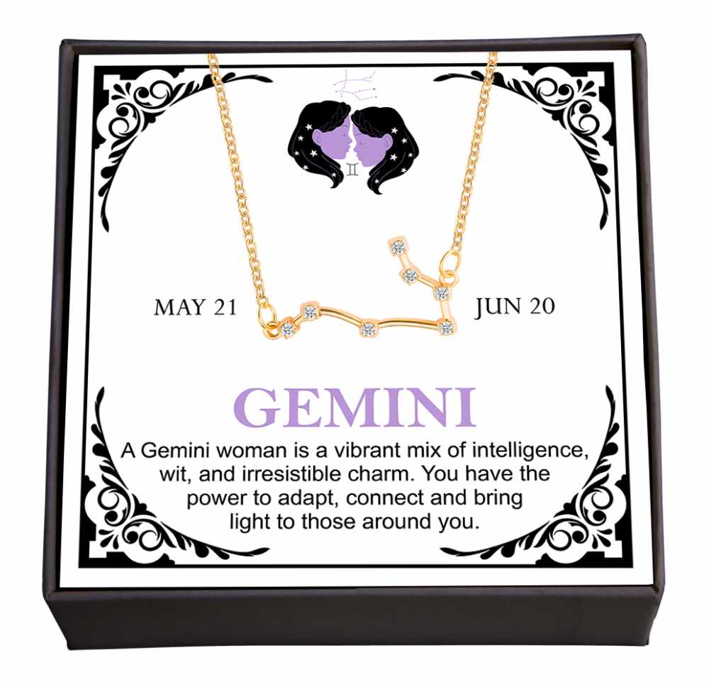 Women's Gold Plated Cubic Zirconia Zodiac Pendant Necklace With Message Card