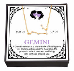 Women's Gold Plated Cubic Zirconia Zodiac Pendant Necklace With Message Card