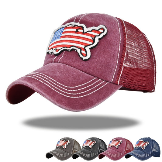 Embroidered American Flag Baseball Cap Duck Tongue Mesh Sunshade Net Cap