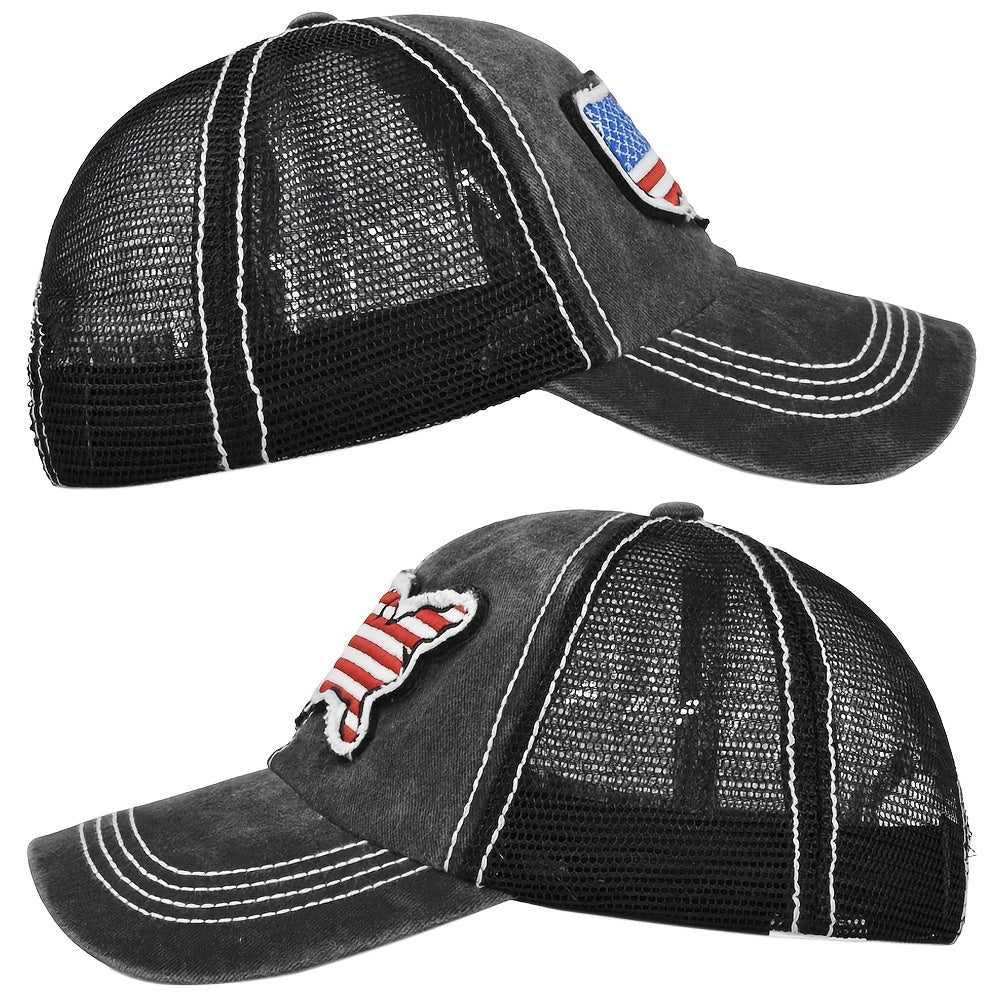 Embroidered American Flag Baseball Cap Duck Tongue Mesh Sunshade Net Cap
