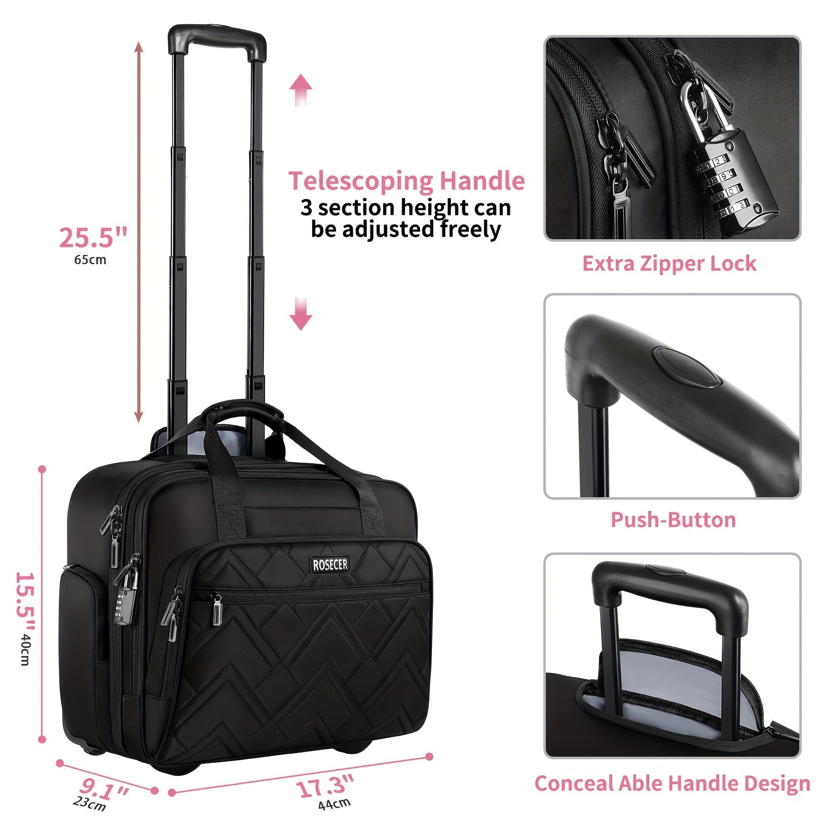 Waterproof Rolling Laptop Bag 43 94 Cm for Men & Women