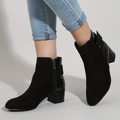 Women's Chunky Heeled Ankle Boots with Buckle Strap
