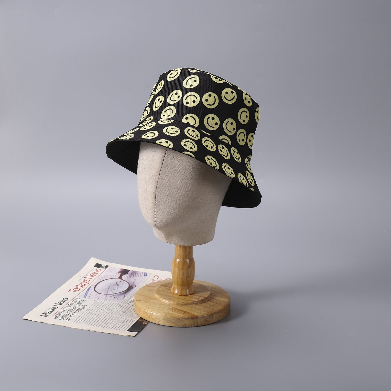 Spring Fisherman Hat Print Happy Face Thin Breathable Small Brim Basin Hat