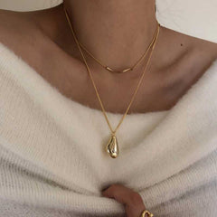 Women's Gold Plated With Wave And Waterdrop Necklace