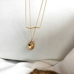 Women's Gold Plated With Wave And Waterdrop Necklace