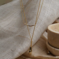 Women's Gold Plated With Wave And Waterdrop Necklace