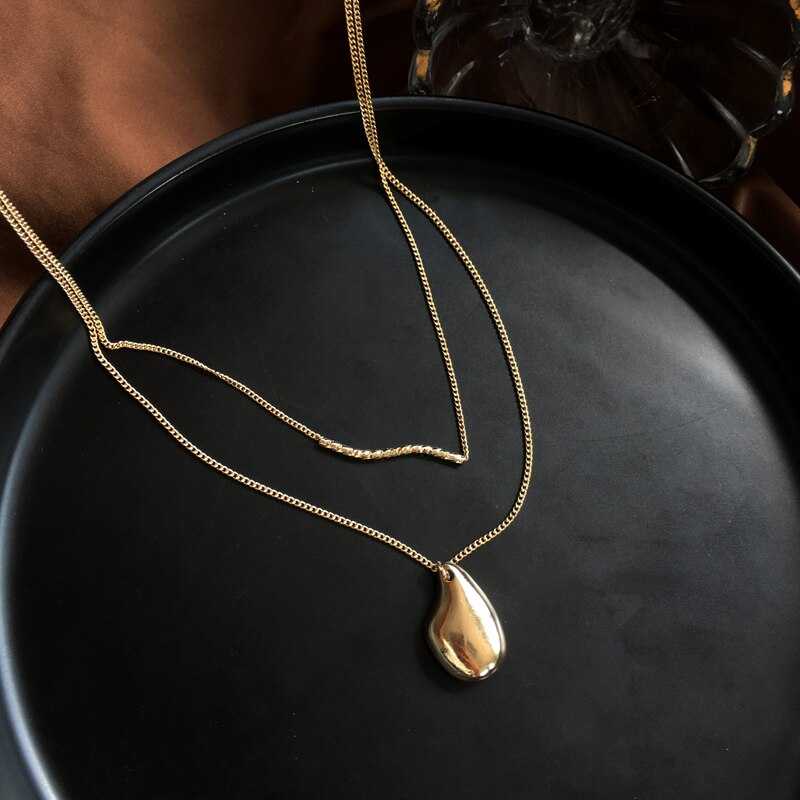 Women's Gold Plated With Wave And Waterdrop Necklace