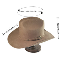 Western Mens Tweed Wool Cowboy Hat Metal Buckle Faux Wool Retro Knight Hat