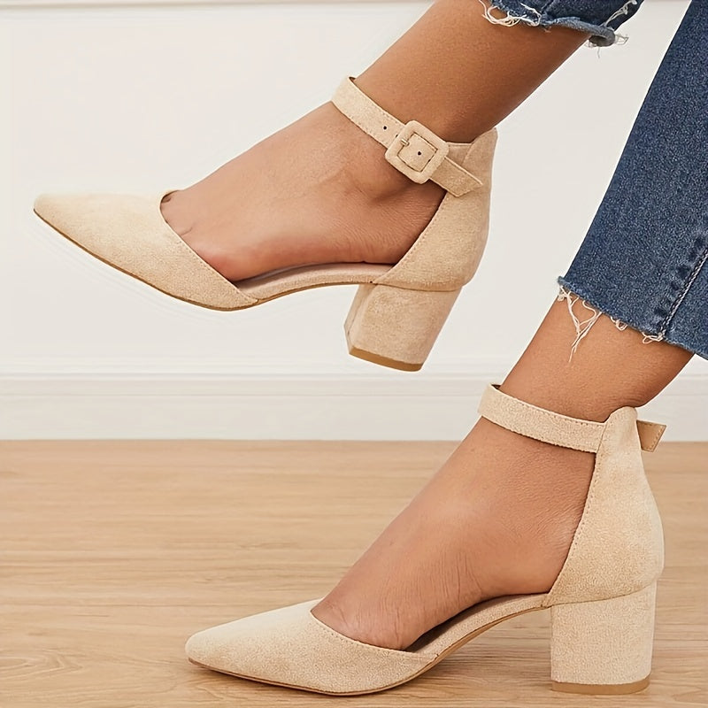 Pointed Toe Chunky Heeled Sandals - Ankle Strap High Heels