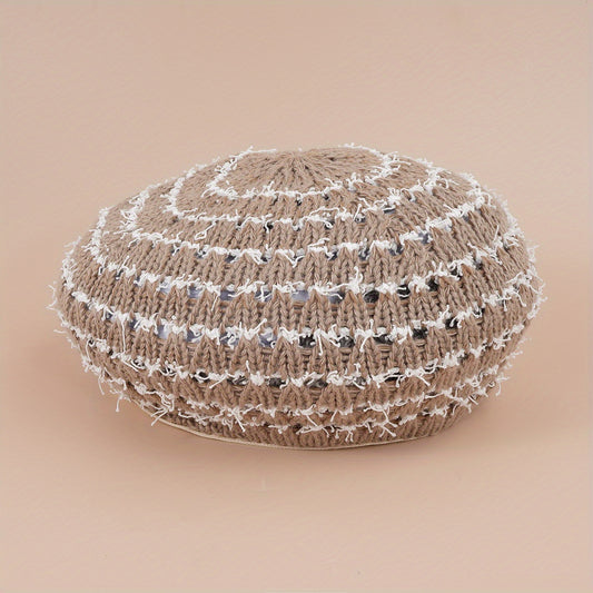 Striped Hollow Beret Hat Summer Breathable All-match Painter Hat