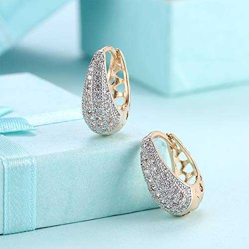 Women's Gold Plated Zirconia Paved Filigree Back Hoop Earring