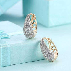 Women's Gold Plated Zirconia Paved Filigree Back Hoop Earring