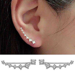 Women's Silver Plated Zirconia Hoop Climber Cuff Earrings