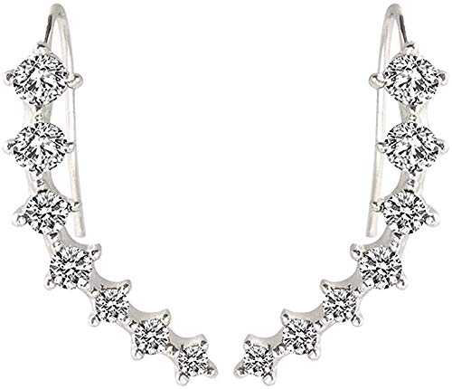 Women's Silver Plated Zirconia Hoop Climber Cuff Earrings