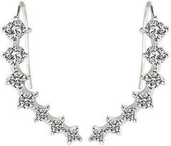 Women's Silver Plated Zirconia Hoop Climber Cuff Earrings