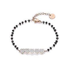 Women's  Rose Gold Plated Quints Zirconia Heart Beaded Bracelet