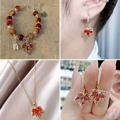 Elegant Maple Leaf Jewelry Set Necklace, Earrings & Bracelet