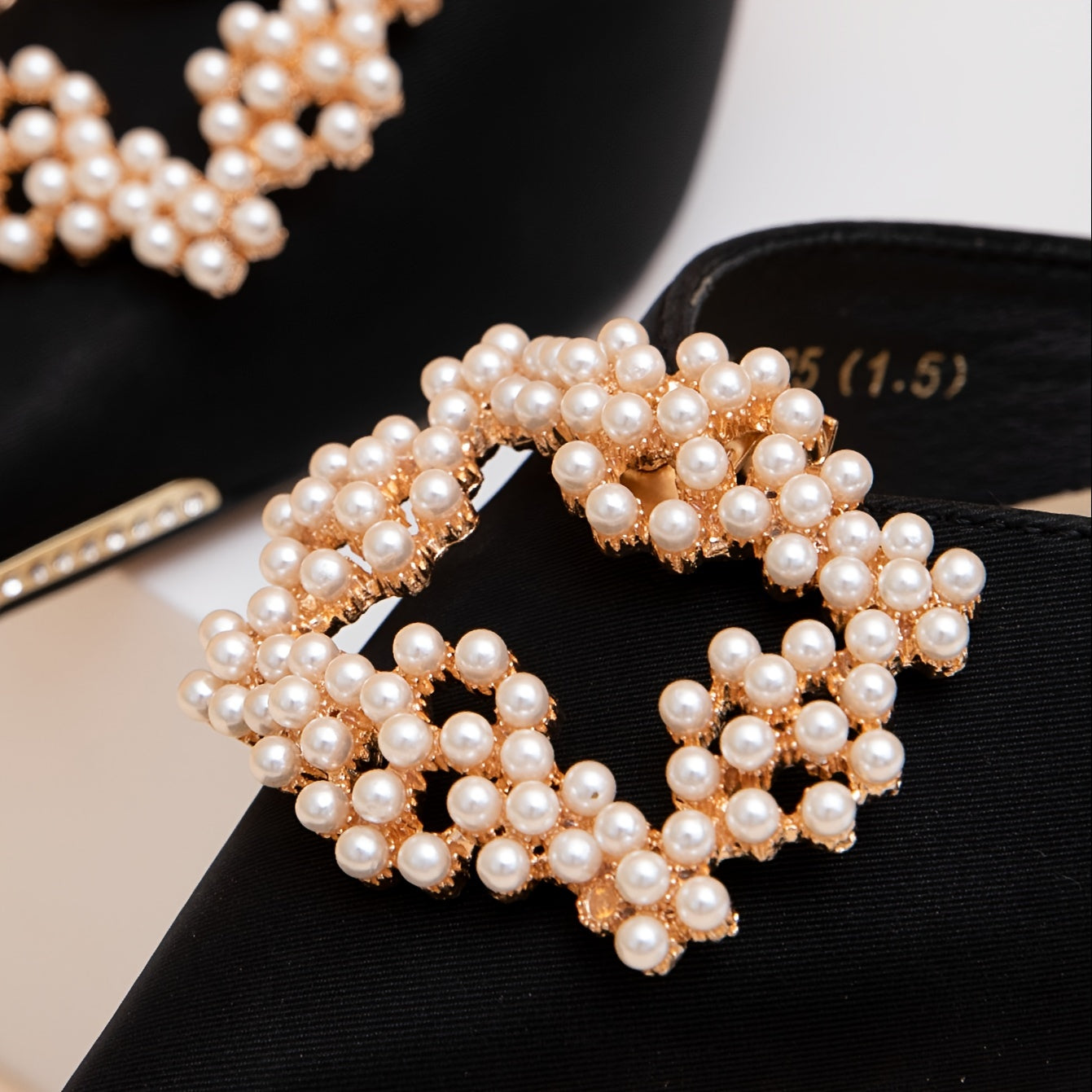 Faux Pearl Square Shoe Buckles For High Heels - Wedding Decoration